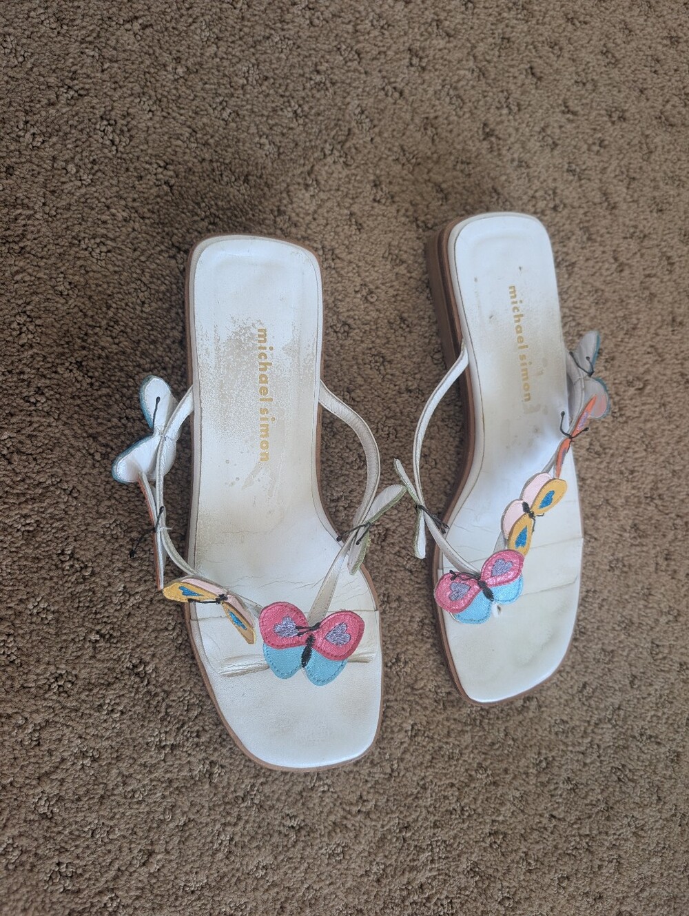 Michael Simon Colorful Butterfly Leather Thong Sandals Size 7